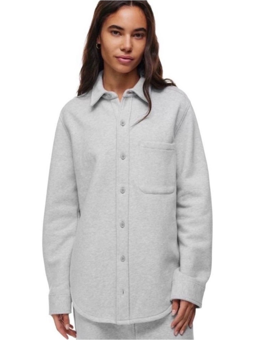 TNA Cozy Fleece Boyfriend Button-up Shirt Jacket in Light Gray